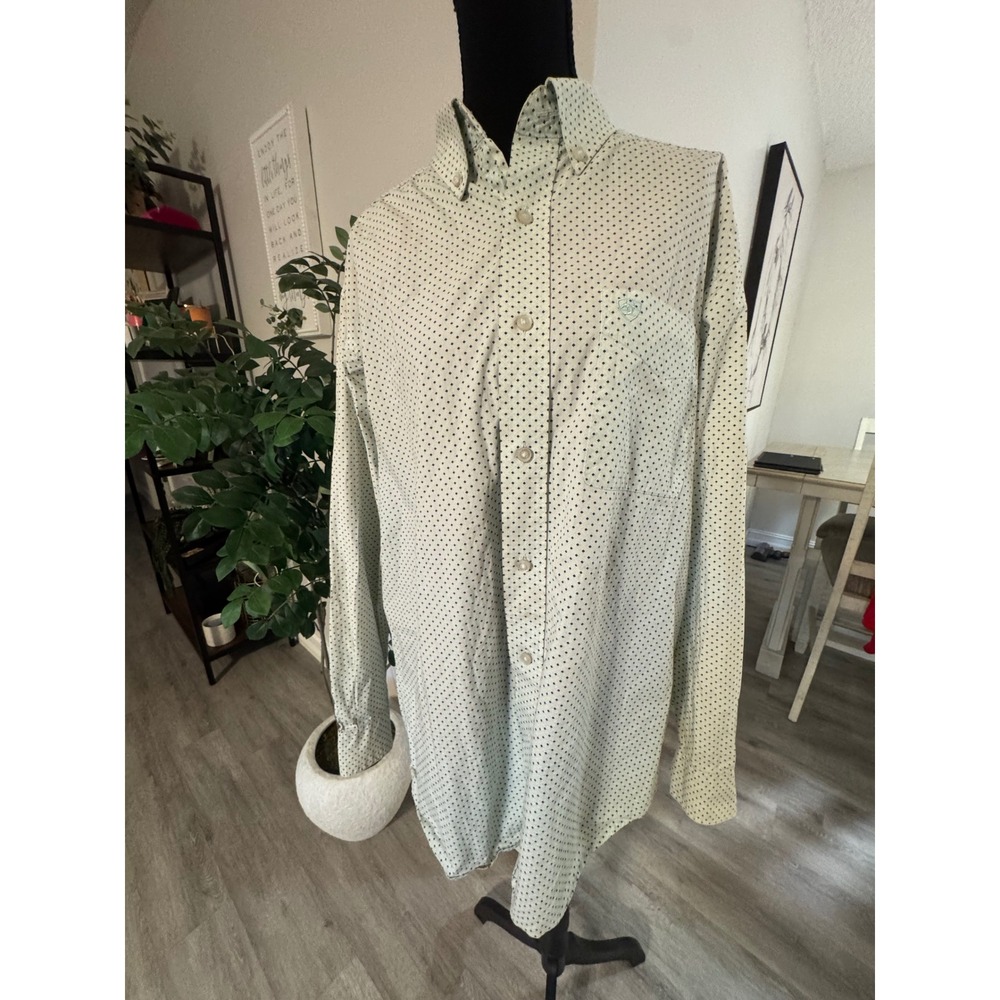 Ariat Mens Long Sleeve Button Down Shirt Geometric Diamond Print White Blue L